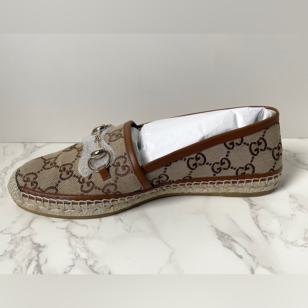 New Gucci Womens Espadrilles Brown Camel GG Canvas Size 38 - Picture 6 of 13